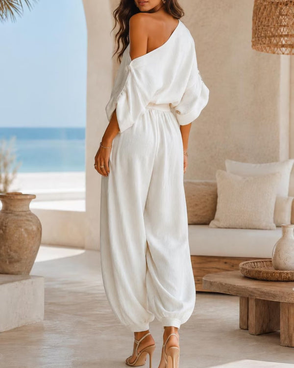 Curvvvy™  Off-White Off-Shoulder Two-Piece Set