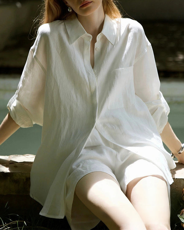 Curvvvy™ Breezy Linen Oversized Shirt & Shorts Matching Set