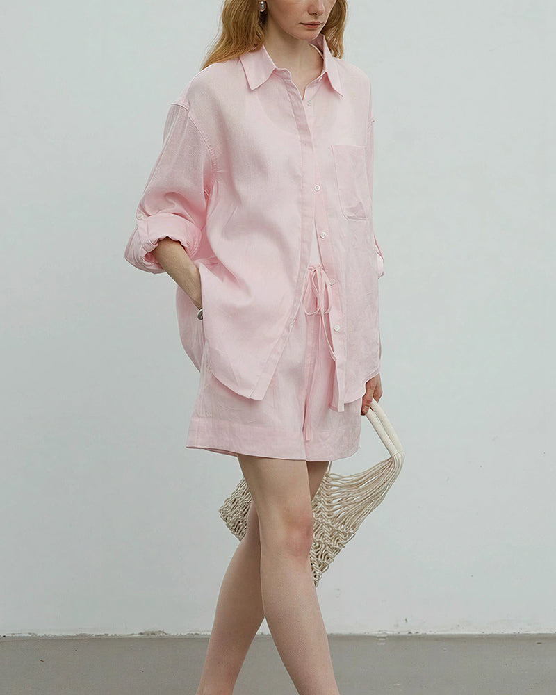 Curvvvy™ Breezy Linen Oversized Shirt & Shorts Matching Set