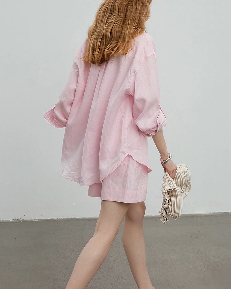 Curvvvy™ Breezy Linen Oversized Shirt & Shorts Matching Set