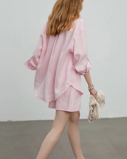 Curvvvy™ Breezy Linen Oversized Shirt & Shorts Matching Set