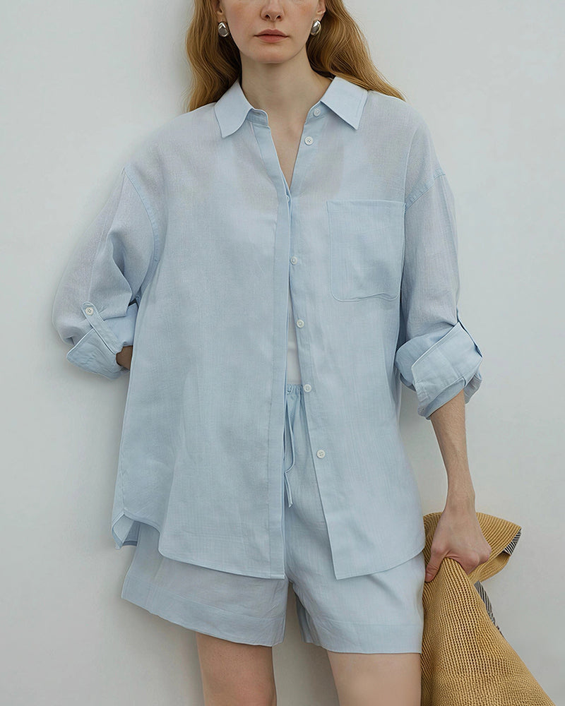 Curvvvy™ Breezy Linen Oversized Shirt & Shorts Matching Set