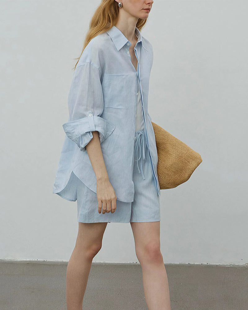 Curvvvy™ Breezy Linen Oversized Shirt & Shorts Matching Set