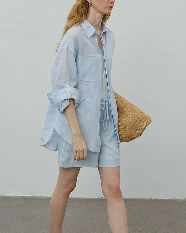 Curvvvy™ Breezy Linen Oversized Shirt & Shorts Matching Set