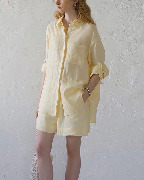 Curvvvy™ Breezy Linen Oversized Shirt & Shorts Matching Set