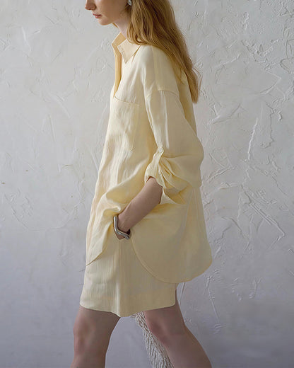 Curvvvy™ Breezy Linen Oversized Shirt & Shorts Matching Set