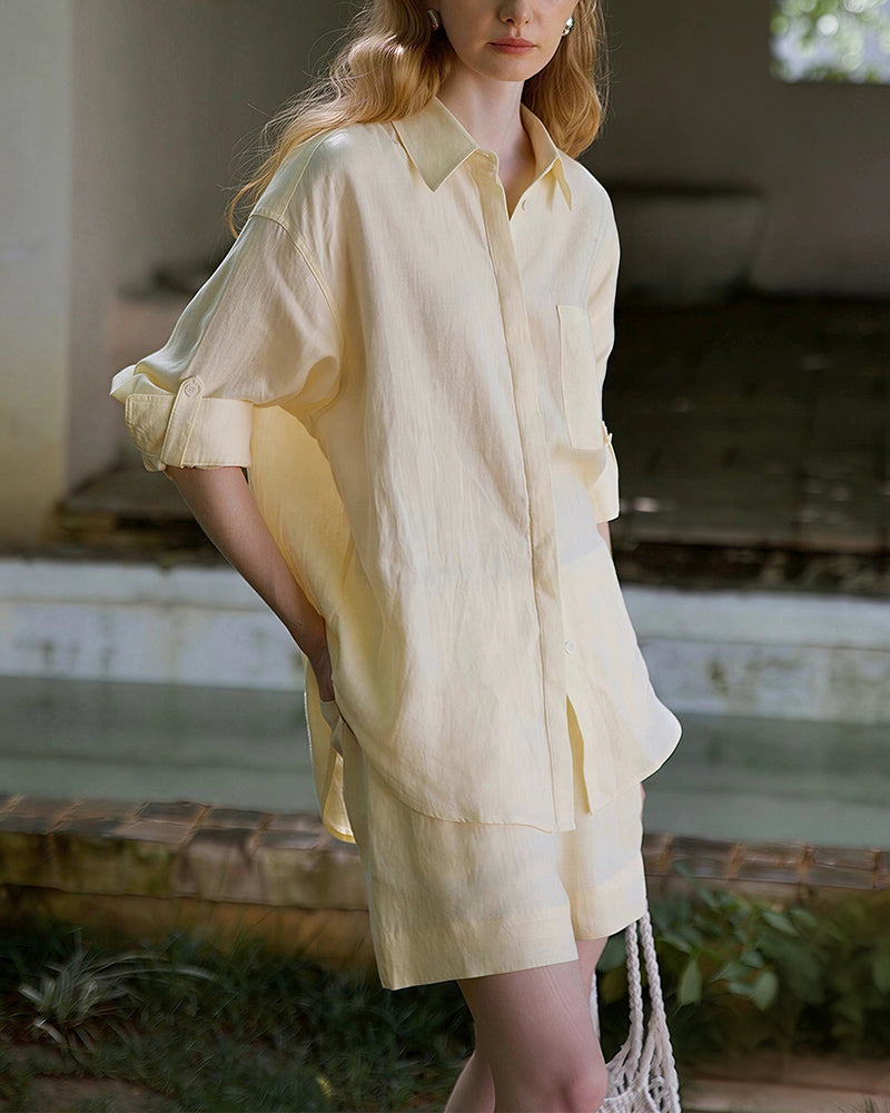 Curvvvy™ Breezy Linen Oversized Shirt & Shorts Matching Set