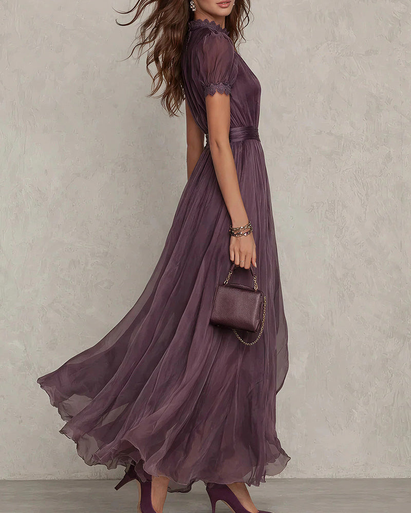 Curvvvy™ Romantic Lace-Trimmed Double Mesh Maxi Dress