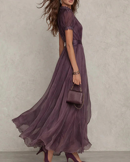Curvvvy™ Romantic Lace-Trimmed Double Mesh Maxi Dress