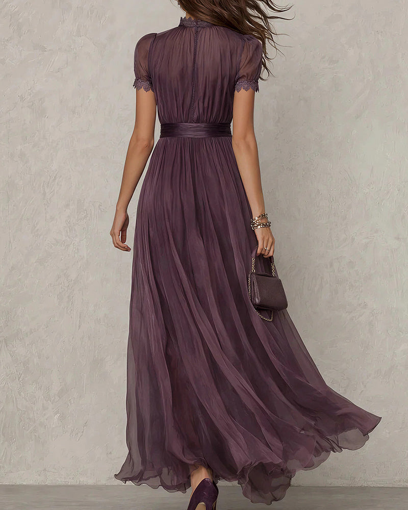 Curvvvy™ Romantic Lace-Trimmed Double Mesh Maxi Dress