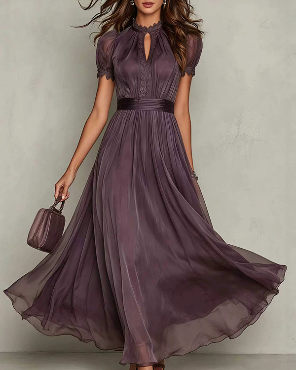 Curvvvy™ Romantic Lace-Trimmed Double Mesh Maxi Dress