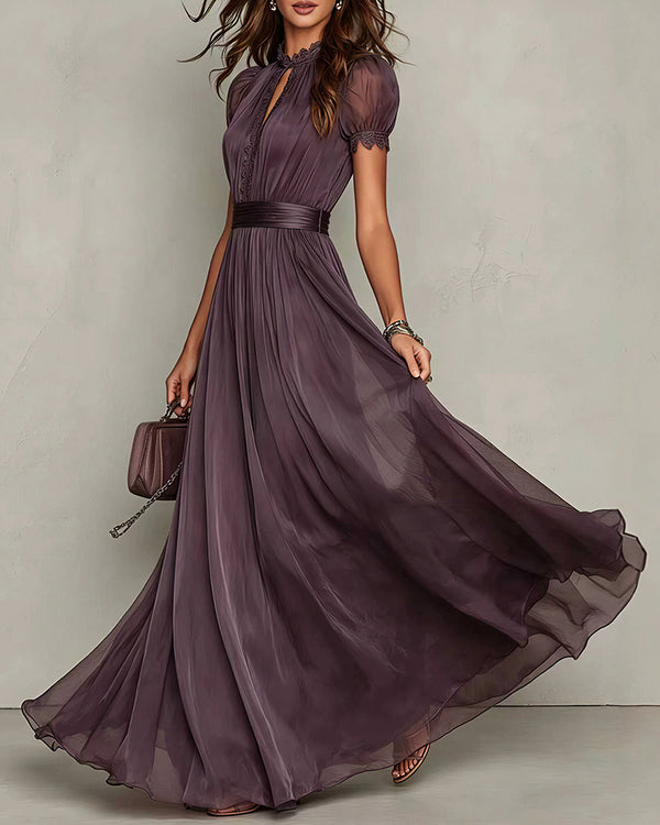 Curvvvy™ Romantic Lace-Trimmed Double Mesh Maxi Dress