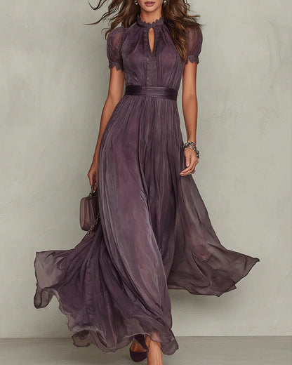 Curvvvy™ Romantic Lace-Trimmed Double Mesh Maxi Dress