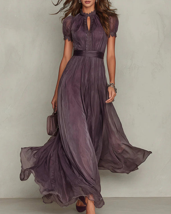 Curvvvy™ Romantic Lace-Trimmed Double Mesh Maxi Dress