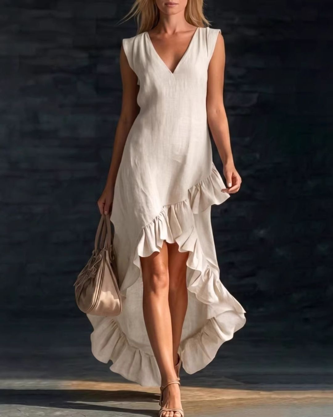 Curvvvy™ Ruffle Hem Elegant Sleeveless V-neck Dress