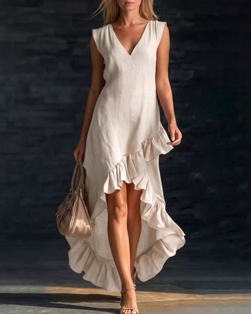Curvvvy™ Ruffle Hem Elegant Sleeveless V-neck Dress