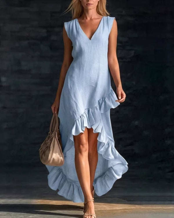 Curvvvy™ Ruffle Hem Elegant Sleeveless V-neck Dress