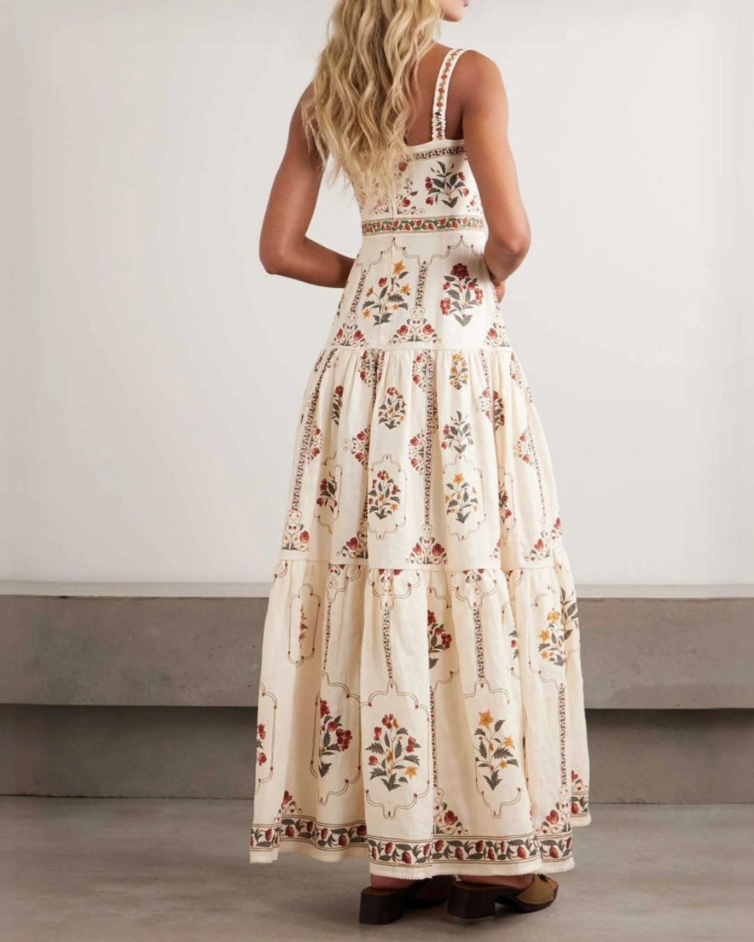 Curvvvy™ Manor Tiered Floral-Print Linen Maxi Dress