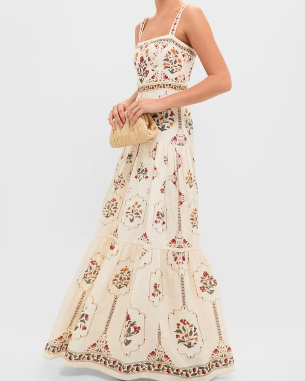 Curvvvy™ Manor Tiered Floral-Print Linen Maxi Dress