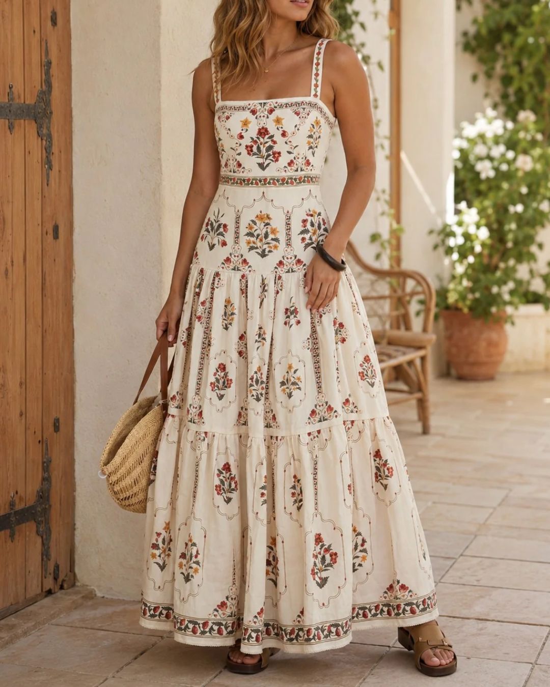 Curvvvy™ Manor Tiered Floral-Print Linen Maxi Dress