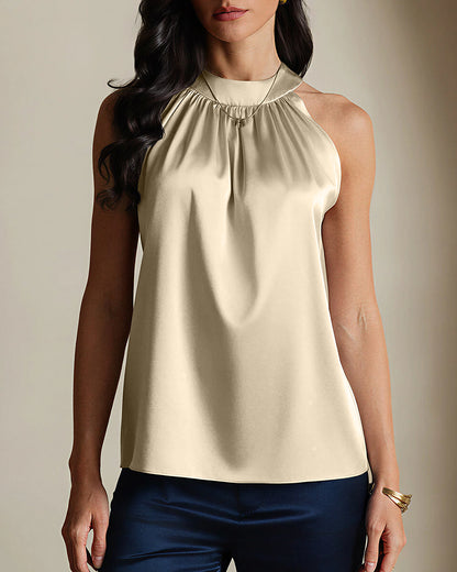 Curvvvy™ Silky Satin Silk Halter Neck Sleeveless Blouse
