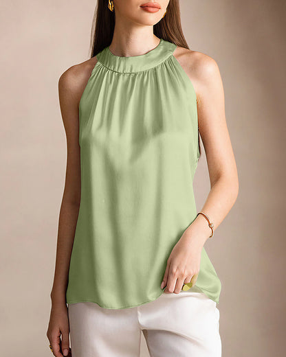 Curvvvy™ Silky Satin Silk Halter Neck Sleeveless Blouse