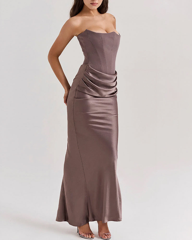 Curvvvy™ Strapless Corset Ruched Maxi Evening Gown