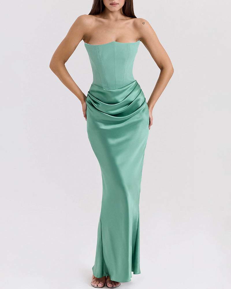 Curvvvy™ Strapless Corset Ruched Maxi Evening Gown