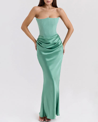 Curvvvy™ Strapless Corset Ruched Maxi Evening Gown