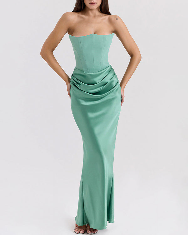 Curvvvy™ Strapless Corset Ruched Maxi Evening Gown