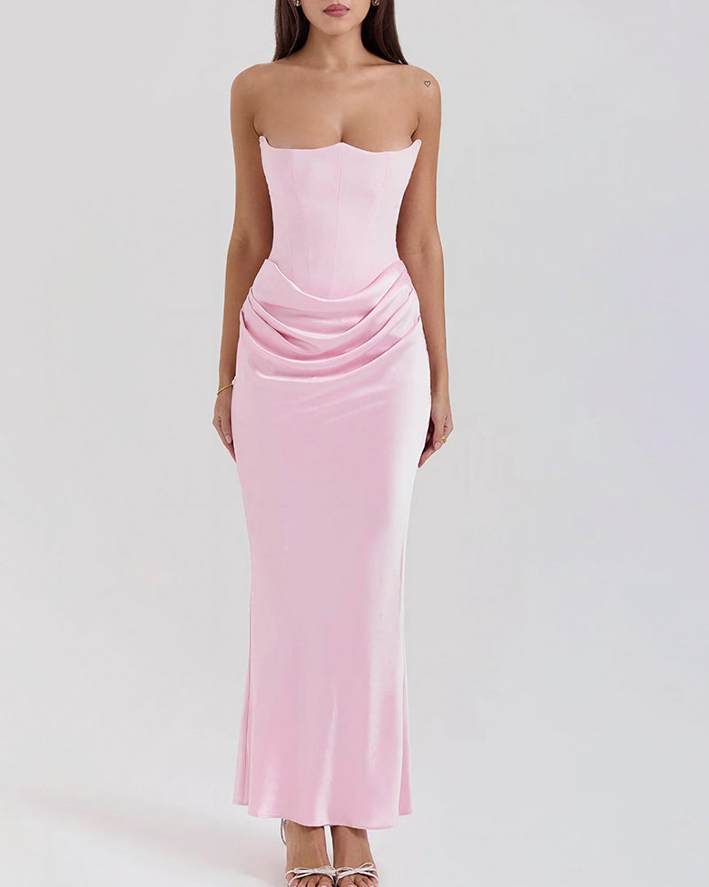 Curvvvy™ Strapless Corset Ruched Maxi Evening Gown