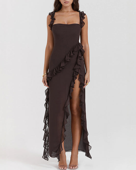 Curvvvy™ Cascading Ruffle High Slit Maxi Dress
