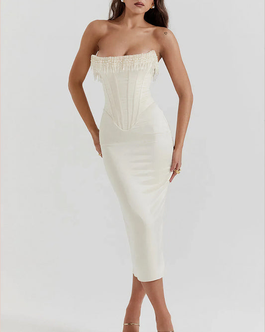 Curvvvy™ Pearl Embellished Corset Midi Dress
