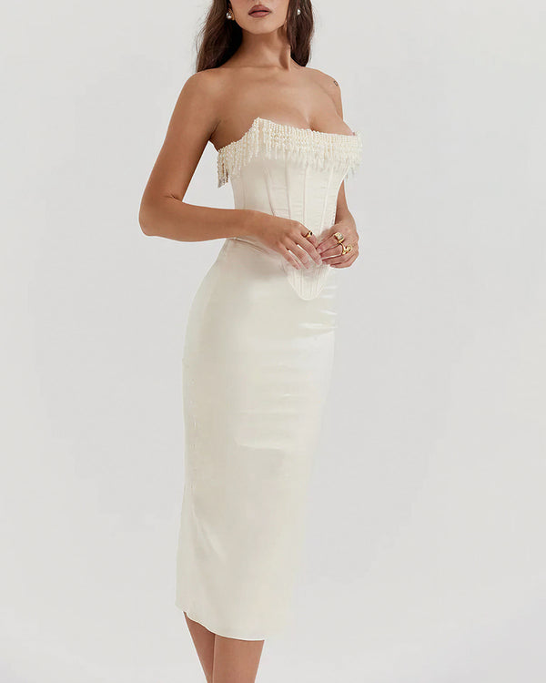 Curvvvy™ Pearl Embellished Corset Midi Dress
