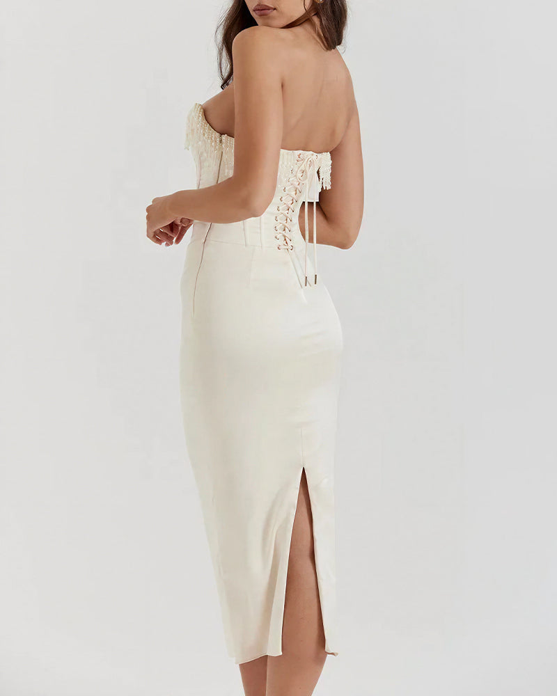 Curvvvy™ Pearl Embellished Corset Midi Dress