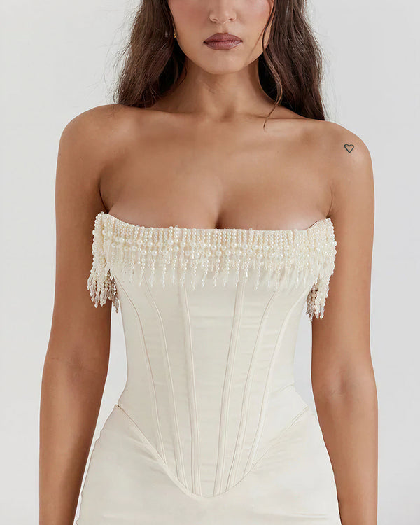 Curvvvy™ Pearl Embellished Corset Midi Dress