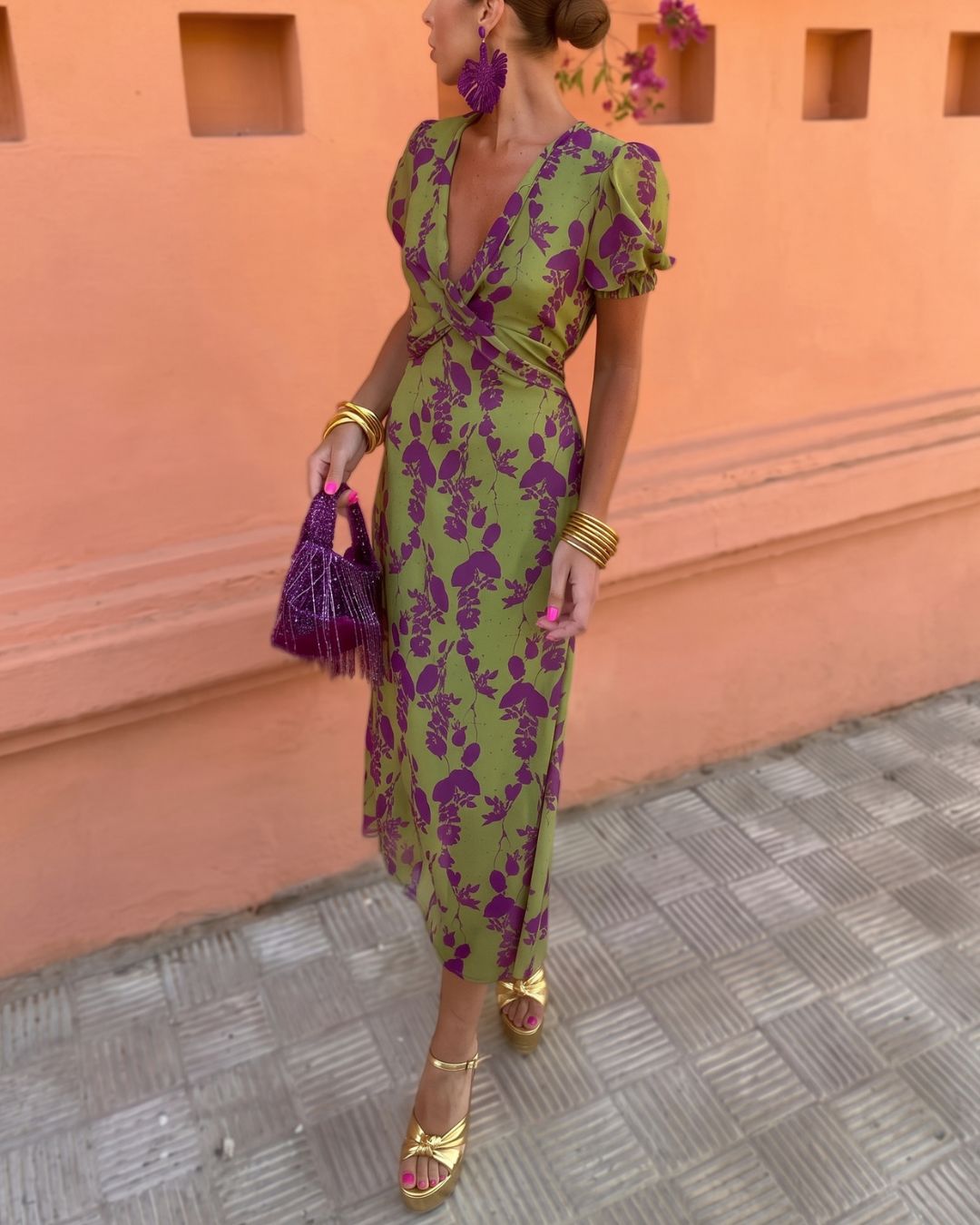 Curvvvy™ Green Violet Maxi Dress
