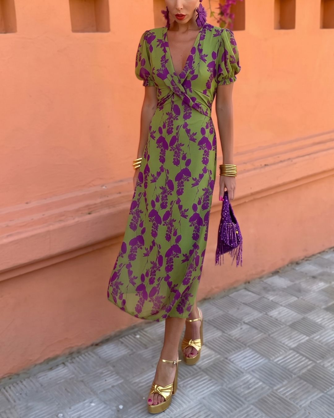 Curvvvy™ Green Violet Maxi Dress