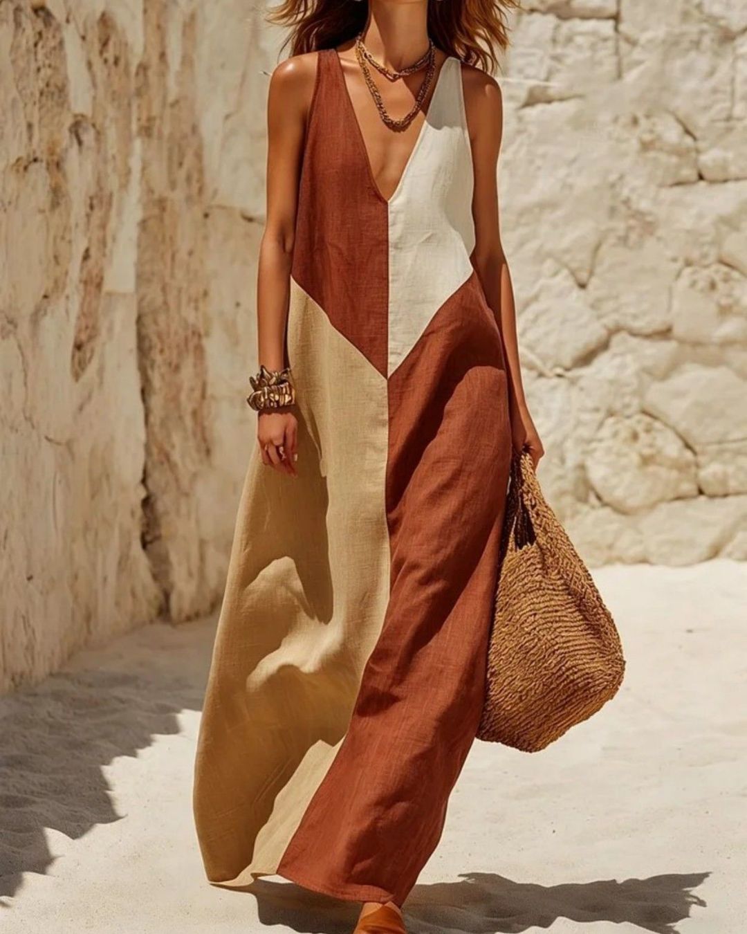 Curvvvy™ Sun Geometric Patchwork Dress