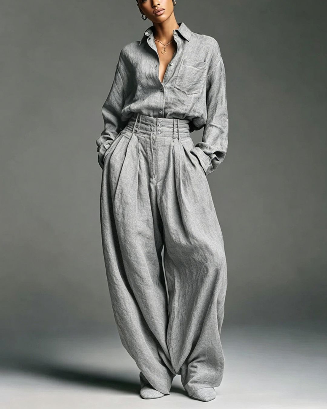 Curvvvy™ Vintage Relaxed Cardigan and High-Waisted Set