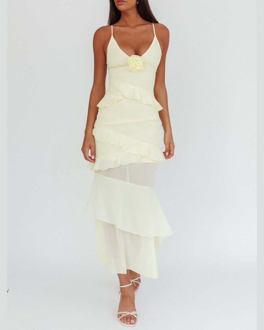 Curvvvy™ Frill Trim Rosette Maxi Dress