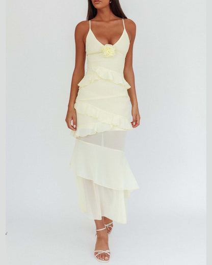 Curvvvy™ Frill Trim Rosette Maxi Dress