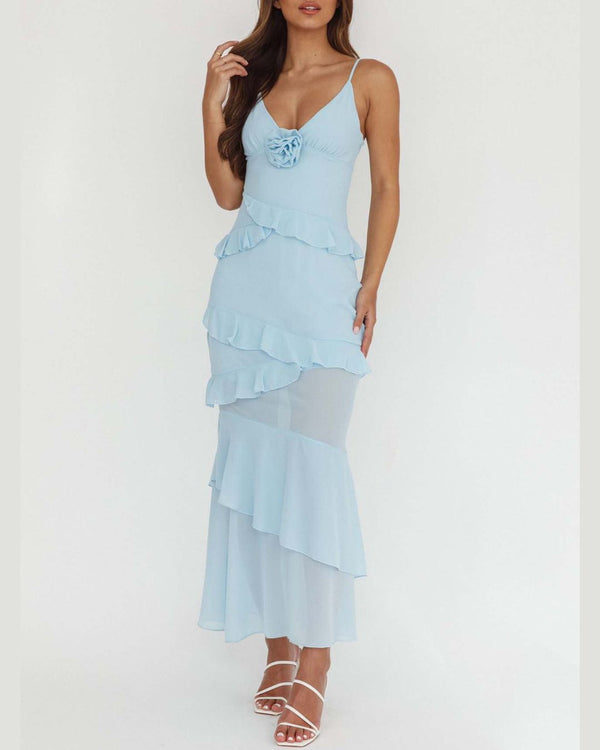 Curvvvy™ Frill Trim Rosette Maxi Dress