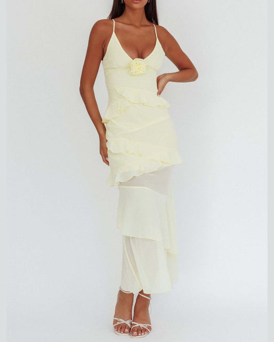 Curvvvy™ Frill Trim Rosette Maxi Dress