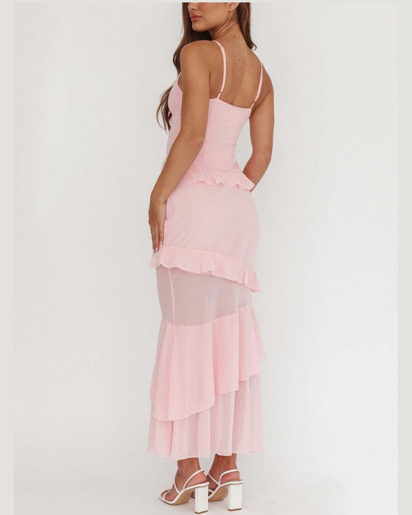 Curvvvy™ Frill Trim Rosette Maxi Dress