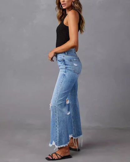 Curvvvy™ Distressed Mid-Rise Flared Jeans