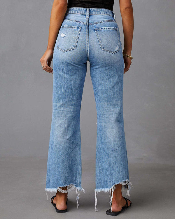 Curvvvy™ Distressed Mid-Rise Flared Jeans