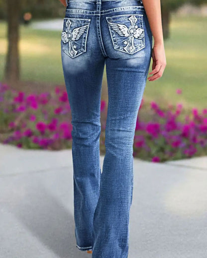 Curvvvy™ Embroidered Mid-Rise Flared Jeans
