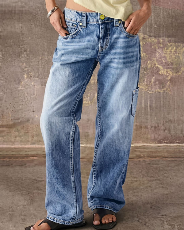 Curvvvy™ Wash Multi Pocket Mid Rise Straight Leg Jeans