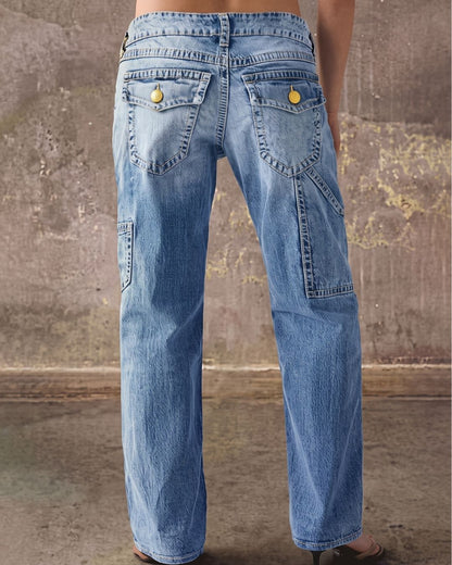 Curvvvy™ Wash Multi Pocket Mid Rise Straight Leg Jeans